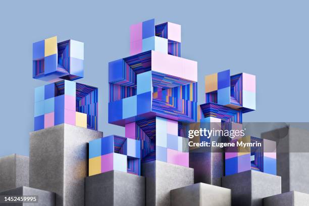 abstract data cubes connection - three dimensional cube stock pictures, royalty-free photos & images