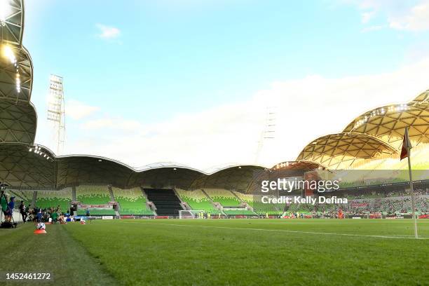 General view is seen during the round nine A-League Men's match between Western United and Melbourne Victory at AAMI Park, on December 26 in...