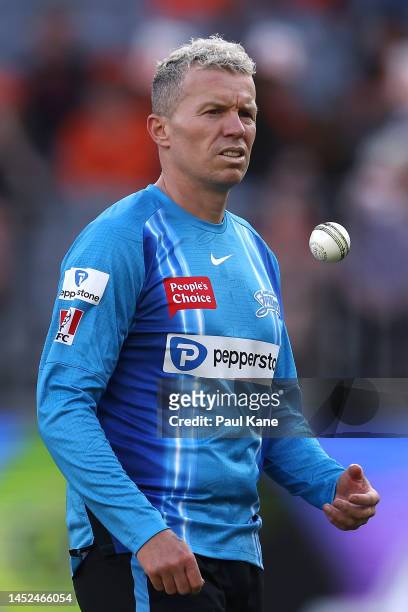 Peter Siddle of the Strikers looks on while warming up before the Men's Big Bash League match between the Perth Scorchers and the Adelaide Strikers...