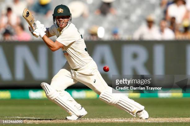David Warner of Australia bats during day one of the Second Test match in the series between Australia and South Africa at Melbourne Cricket Ground...