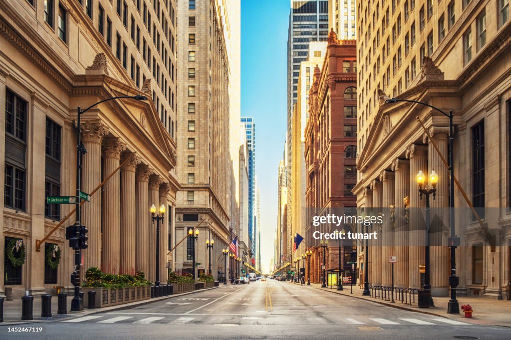 Street in Financial District of Chicago