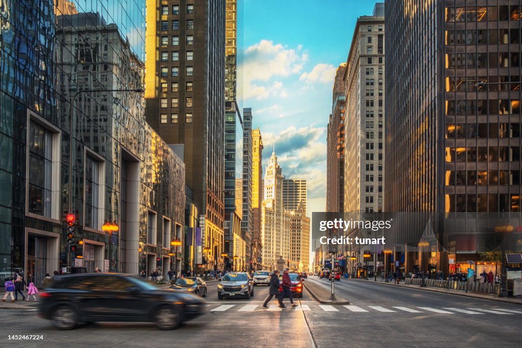 Street in Financial District of Chicago