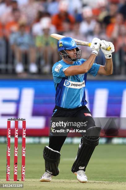 Matthew Short of the Strikers bats during the Men's Big Bash League match between the Perth Scorchers and the Adelaide Strikers at Optus Stadium, on...