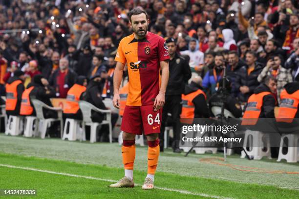Juan Mata of Galatasaray looks on during the Super Lig match between Galatasaray and Istanbulspor AS at the NEF Stadyumu on December 25, 2022 in...