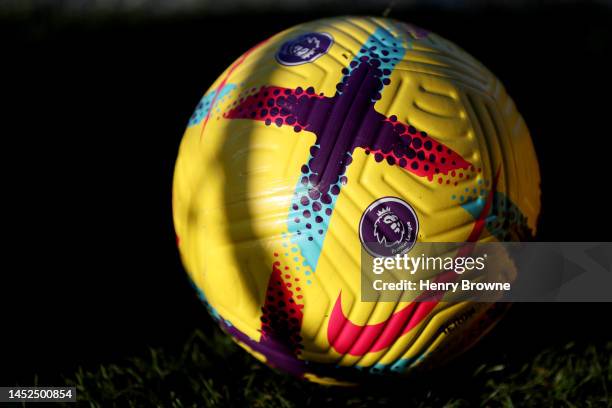 Detailed view of the official Premier League 2022/23 winter Nike match ball prior to the Premier League match between Crystal Palace and Fulham FC at...