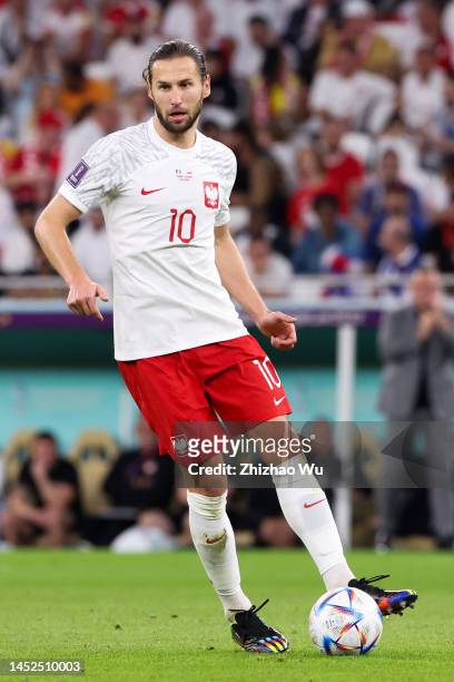 Grzegorz Krychowiak of Poland controls the ball during the FIFA World Cup Qatar 2022 Round of 16 match between France and Poland at Al Thumama...