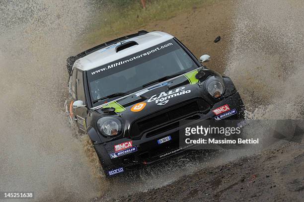 Armindo Araujo from Portugal and Miguel Ramalho of Portugal compete in their WRC Team Mini Portugal Mini John Cooper Works WRC during the shakedown...