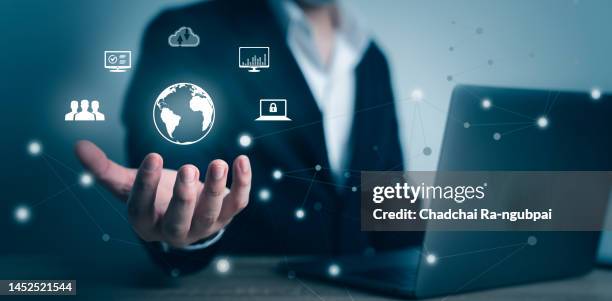 concept of accessing personal information with global internet network. computer users to connect big data, technology online transactions, document management, business goals, finance and banking. - information abstract stock-fotos und bilder