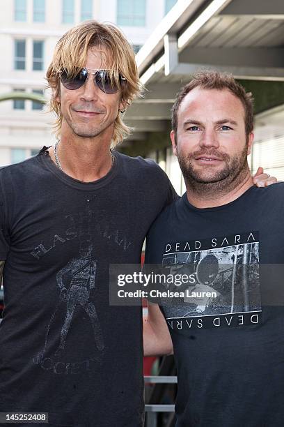 Musician Duff McKagan and radio personality Darren Rose attend the "MI Conversation Series" with Duff McKagan at Musicians Institute Concert Hall on...