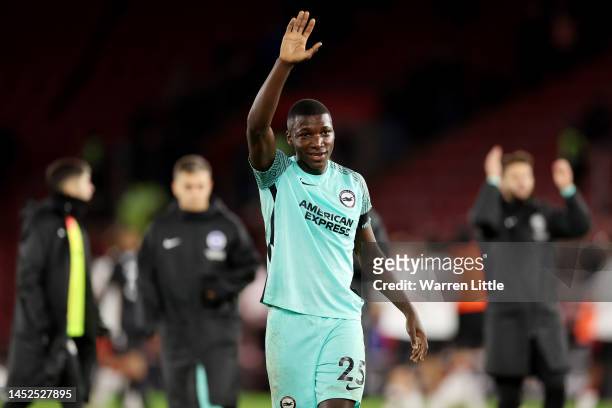 Moises Caicedo of Brighton & Hove Albion applauds fans after the Premier League match between Southampton FC and Brighton & Hove Albion at Friends...