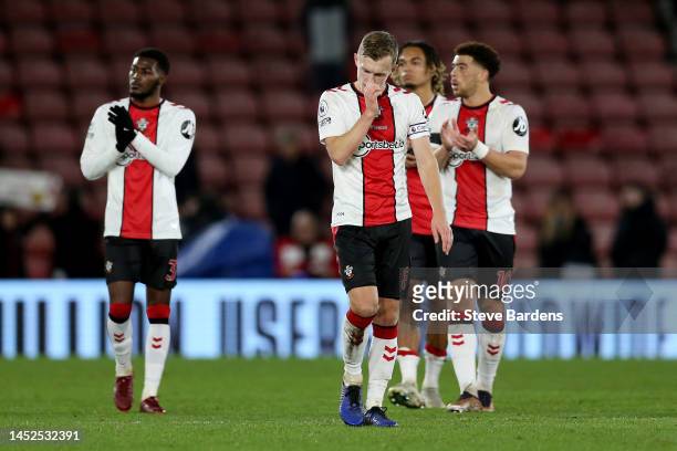 James Ward-Prowse of Southampton looks dejected after the Premier League match between Southampton FC and Brighton & Hove Albion at Friends Provident...