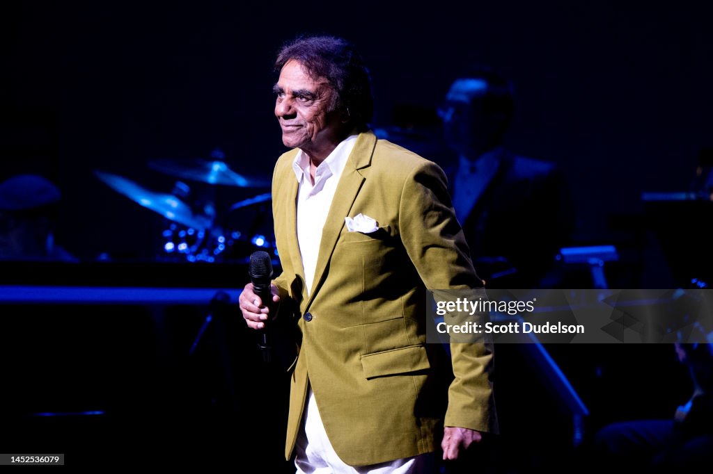 Tony Mathis Singer Singer Johnny Mathis performs onstage during his Christmas concert at ...