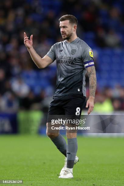 Joe Ralls of Cardiff City reacts during the Sky Bet Championship between Cardiff City and Queens Park Rangers at Cardiff City Stadium on December 26,...