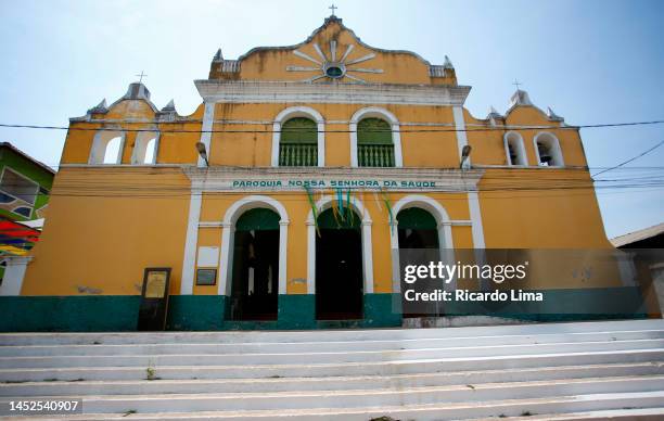 facade of our lady of the healthy church, alter-do-chão, brazil. - objeto religioso - fotografias e filmes do acervo
