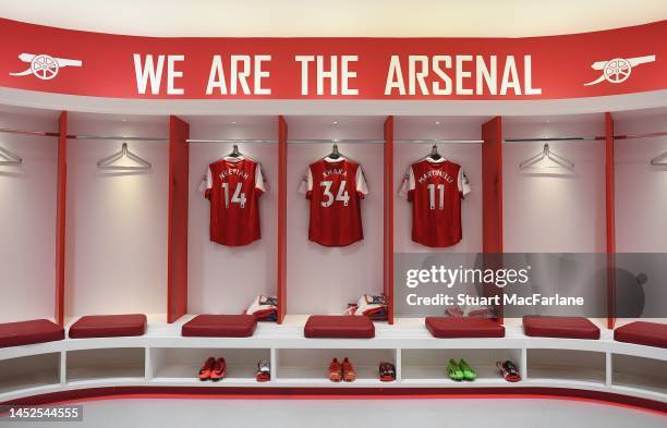 The Arsenal changing room before the Premier League match between Arsenal FC and West Ham United at Emirates Stadium on December 26, 2022 in London,...