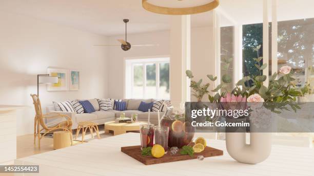 hampton style living room interior. - the hamptons stock pictures, royalty-free photos & images