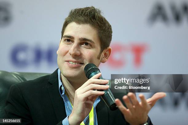 Eduardo Saverin, co-founder of Facebook Inc., speaks during the CHINICT Techstars in China conference in Beijing, China, on Friday, May 25, 2012....