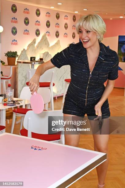 Pixie Lott plays ping pong in the evian VIP Suite on day one of Wimbledon 2023 on July 3, 2023 in London, England.