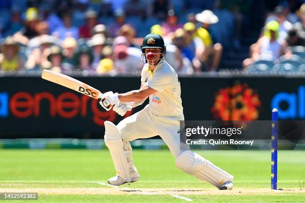 David Warner of Australia bats during day two of the Second Test match in the series between Australia and South Africa at Melbourne Cricket Ground...
