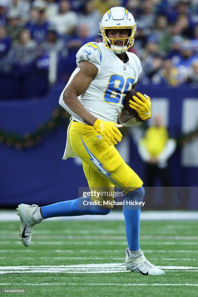 Donald Parham Ras Donald Parham Jr. #89 of the Los Angeles Chargers runs with the ball ...