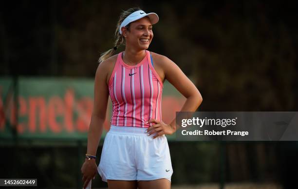 Donna Vekic of Croatia during practice at the Palermo Ladies Open at Country Time Club on August 01, 2020 in Palermo, Italy