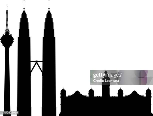 menara, petronas towers, and sultan abdul samad building, kuala lumpur, malaysia - menara tower stock illustrations