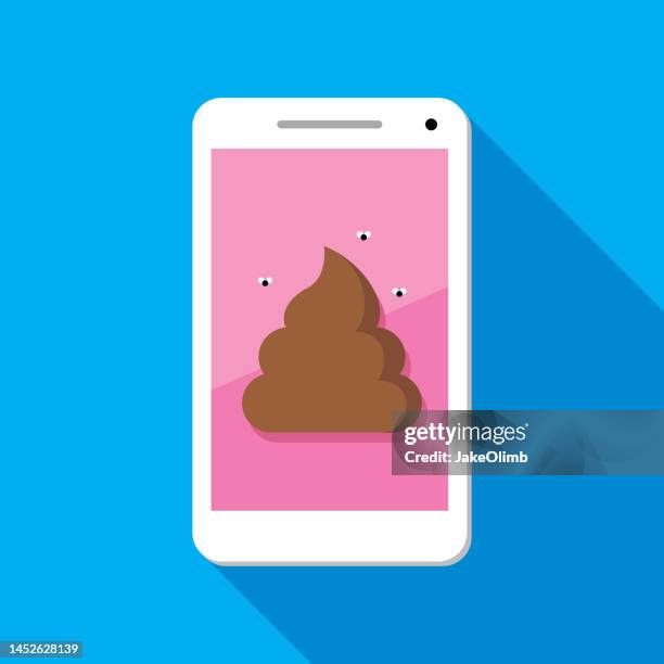 poop smartphone icon flat - manure application stock illustrations