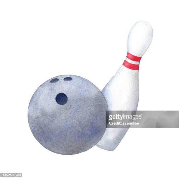 aquarell bowling pin und ball - bowling pin stock-grafiken, -clipart, -cartoons und -symbole