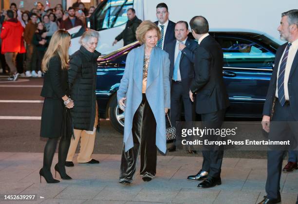 Queen Sofia, honorary president of the Protector Committee of 'La Musica del Reciclaje', accompanied by her sister, Princess Irene of Greece and...