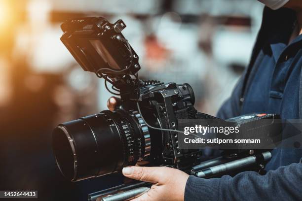 cinema camera and  monitor film set handheld - cinematografi bildbanksfoton och bilder