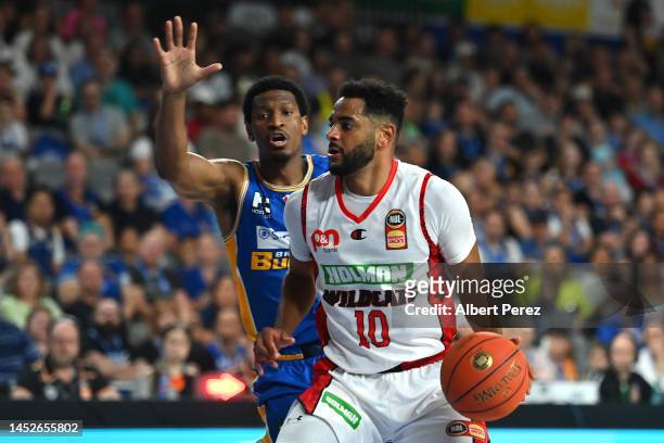 Corey Webster of the Wildcats in action during the round 12 NBL match between the Brisbane Bullets and the Perth Wildcats at Nissan Arena, on...