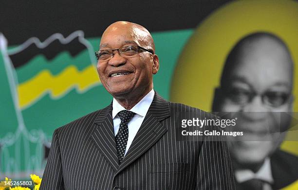 President Jacob Zuma smiles at the Fort Hare University, where he delivered a lecture in honour of the late fifth President General of the ANC,...