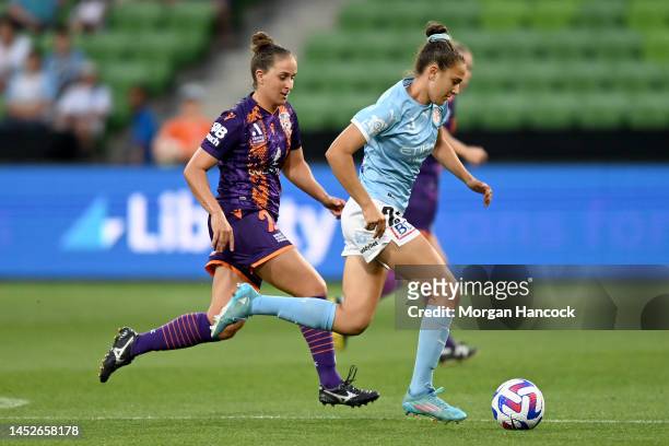 Daniela Galic of Melbourne City moves the ball during the round seven A-League Women's match between Melbourne City and Perth Glory at AAMI Park, on...