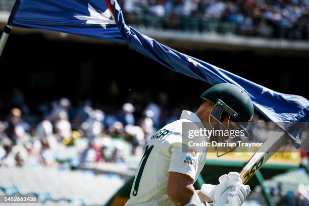 David Warner of Australia walks out to bat during day two of the Second Test match in the series between Australia and South Africa at Melbourne...
