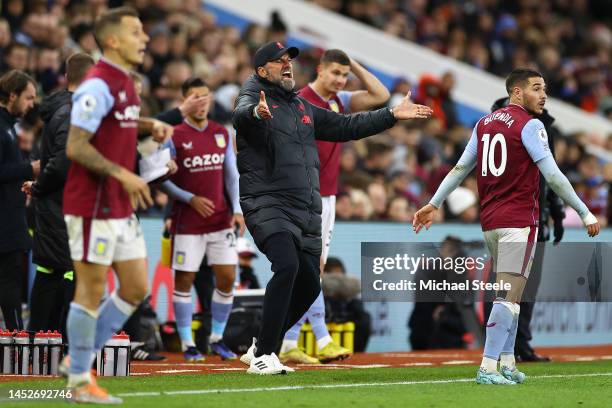 Juergen Klopp, Manager of Liverpool shows his frustration during the Premier League match between Aston Villa and Liverpool FC at Villa Park on...