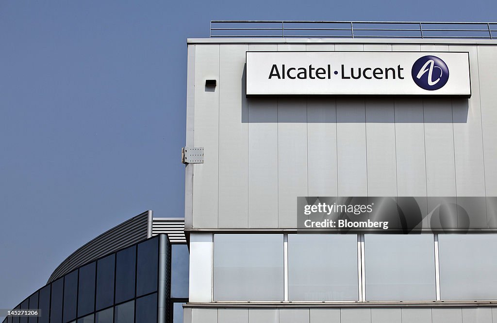The Alcatel-Lucent company logo is seen on display on the exterior of