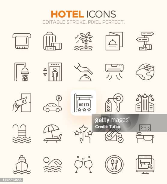 ilustrações, clipart, desenhos animados e ícones de ícones do hotel - alojamento, alojamento, quarto, recepção e mais símbolos - entrance hall