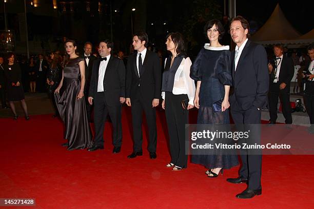 Clotilde Hesme, Guest, Raphael Personnaz, Catherine Corsini, Arta Dobroshi and guest attends the "Post Tenebras Lux" premiere during the 65th Annual...