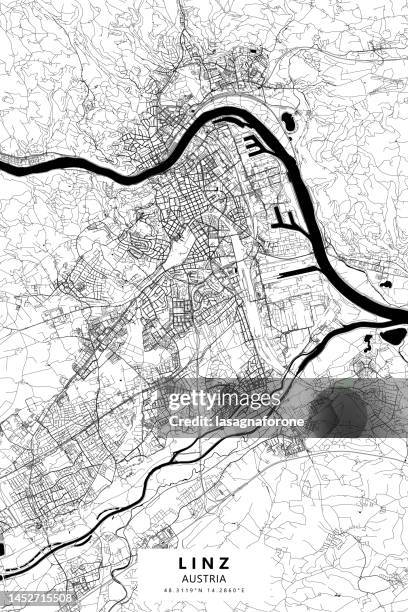 linz, austria vector map - danube stock illustrations