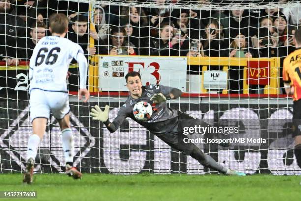 Radoslaw Majecki of Cercle Brugge saves a penalty during the Jupiler Pro League season 2022 - 2023 match day 18 between KV Mechelen and Cercle Brugge...