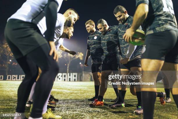 rugby team practicing scrum - ruck stock pictures, royalty-free photos & images