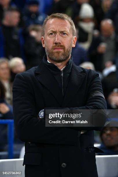 Graham Potter, Head Coach of Chelsea looks on prior to the Premier League match between Chelsea FC and AFC Bournemouth at Stamford Bridge on December...