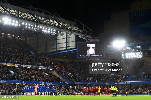 Players, officials and fans take part in a minutes reflection in remembrance of former footballer, George Cohen MBE prior to the Premier League match...