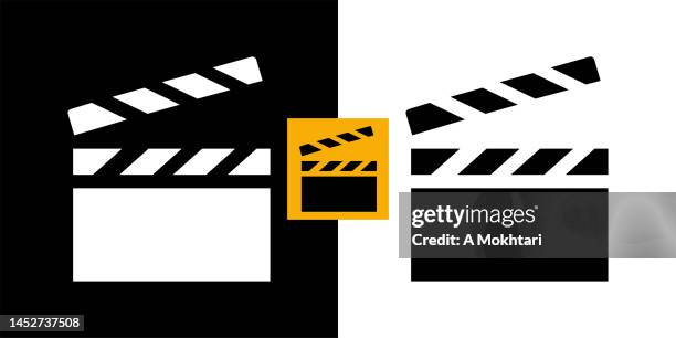 illustrazioni stock, clip art, cartoni animati e icone di tendenza di icona del ciak cinematografico. - ciac cinematografico
