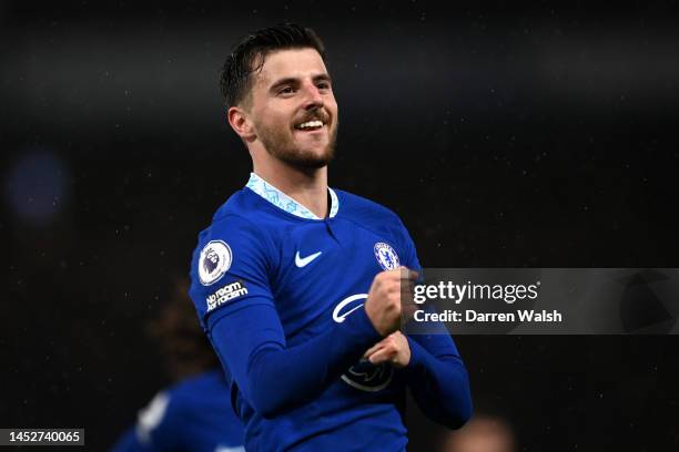 Mason Mount of Chelsea celebrates after scoring their side's second goal during the Premier League match between Chelsea FC and AFC Bournemouth at...