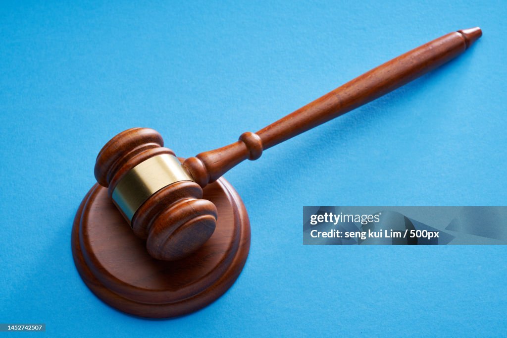 High angle view of gavel hammer with copy space,Malaysia
