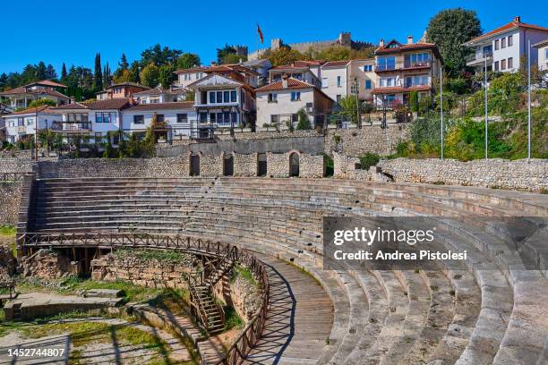 ancient macedonian theatre of ohrid, macedonia - ohrid stock pictures, royalty-free photos & images