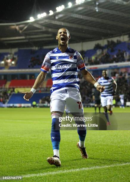 Thomas Ince of Reading celebrates after scoring their side's second goal during the Sky Bet Championship between Reading and Swansea City at Select...