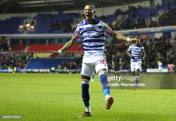 Thomas Ince of Reading celebrates after scoring their side's second goal during the Sky Bet Championship between Reading and Swansea City at Select...