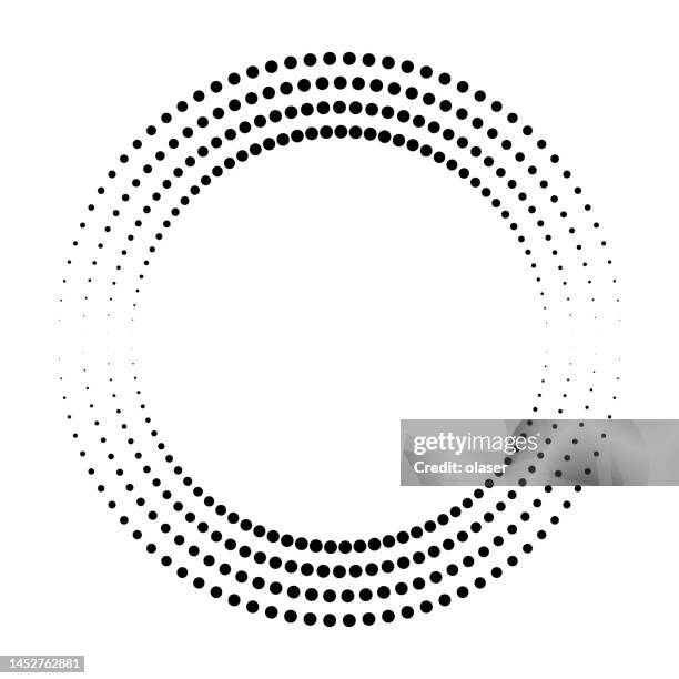 circular pattern of dots fading to x-axis. four orbits. - 4 connected circles vector stock illustrations